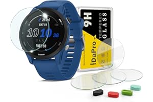 iDaPro Screen Protector for Garmin Forerunner 255/255 Music 46mm Smartwatch + Silicone Anti-dust Plugs [4 Pack] Tempered Glass Anti-Scratch Bubble-Free