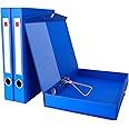 GUOKOFF Box Files A4, 3 Pack Box File with Document Clip, 45mm Spine, A4 Archive Boxes Folder with Magnetic Closure, Document Boxes Folders for Office School (Blue)
