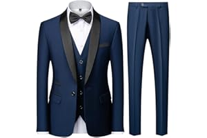 KUDMOL Costume Homme 3 pièces Mariage Slim Fit Smoking d'affaires à Un Bouton Men Suits 3 Piece Couleur Unie pour Fête Confort Blazer Veste et Pantalon Gilet