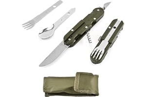 NIYATA Couvert Multifonction Camping 5 en 1,Couteau Cuillere Fourchette Tout en 1, Couverts Camping INOX Pliable Convient pour Les Aventures