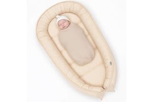 PaLulli 120 x 60 cm Baby Nest XXL Baby Cocoon 2-Sided 100% Cotton Cushion Cot Bumper for Baby Cot Travel Cot for Baby and Infant Feathers (Beige)