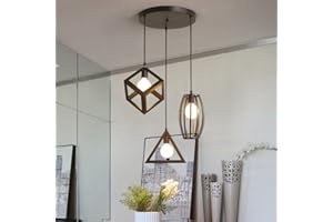 STOEX Suspension Luminaire Vintage Cage Métal, Lustre Industriel 3 Lampes E27 Corde Ajustable pour Salon Cuisine Chambre Noir