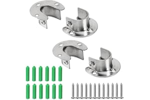 Leliafleury 4 Pack Flange Rod Holder 22mm Stainless Steel Pole Sockets Wardrobe Pole Brackets Closet Rod End Supports for Wardrobe Bathroom Kitchen (Silver)