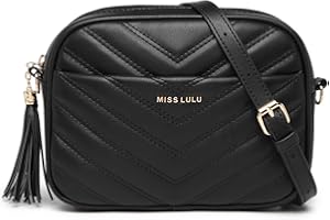 Miss Lulu Borsa Tracolla Donna Nero Piccola, Borse Media PU Pelle Morbido Impermeabile, Tracolla Rimovibile e Regolabile, 4 Tasche Grande Capacità, per Viaggi, Incontri e Spiaggia