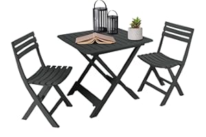 idooka Outdoor Garden Patio Balcony 3 Piece Camping Furniture Set for Two Adults Bistro with Lightweight Folding Collapsible Compact Table 2 Camping Chairs Grain Wood Effect Polypropylene Plastic
