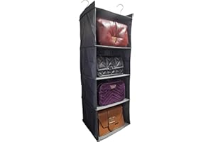 CHICHOUSE organizzatore da appendere per armadio 4 scomparti, soluzione salvaspazio, organizer portatutto, lavabile, pieghevole, per vestiti, accessori, asciugamani. (NERO)
