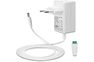 LACASA 12V 2A Alimentazione Elettrica per Strisce LED, Trasformatore AC 200-240V a DC 12V Adattatore Convertitore Driver 24W con Cavo da 5ft/1,5m, Spina EU, Jack 5,5 x 2,1mm, GS TUV CE Approvato