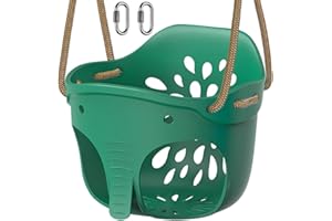 BeneLabel Swing Seat, Kids Soft Plastic Bucket Swings Indoor/Outdoor Child Tree Swinging with High Back & Adjustable 130-200cm Rope for 1-3 Years Toddler/Baby, Green Elephant / 600lbs