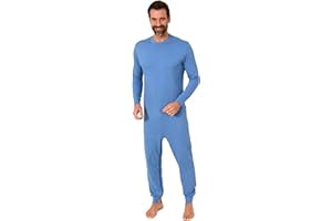 Normann Care Herren Pflegeoverall Langarm Einteiler Schlafanzug mit Reißverschluss am Bein