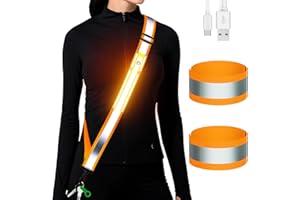 Fokia Kunbio Équipement de Course réfléchissant à LED Haute visibilité avec Brassard pour Marcher la Nuit, équipement de sécurité réglable et Lumineux pour Coureurs, Marcheurs, Hommes et Femmes