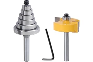 AUSSELL Aussel 6.35mm 1/4 Inch Shank Rabbeting Router Bit, T-Slot Rabbet Router Bit Grooving Bit with 6 Adjustable Bearings for Multiple Depths Woodworking