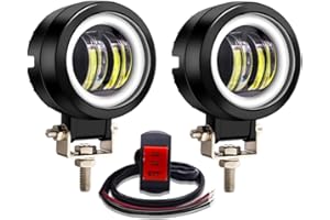 YnGia 2PCS Motorcycle Led Round Motorcycle Spotlights Fog Light with White Angel Eye DRL White Light Waterproof Driving Running Light 12V 24V for Off-road Truck Marine