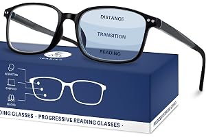 EASY READ TR90 Progressive Multifocal Reading Glasses for Men,Rectangular Blue Light Blocking Readers with Spring Hinge
