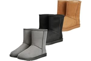 RL24 - Allwetterstiefel Yukon | Schlupfstiefel für Damen & Mädchen | gefütterte Boots in Wildlederoptik | wasserdichte Winterboots in Camel, Grau oder Schwarz | Winterschuhe in Größe 30-41