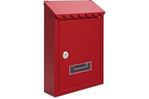 Assorted Collections Cassetta postale da parete, cassetta postale in acciaio zincato con serratura e 2 chiavi, cassetta postale resistente alle intemperie, 21x30x7 cm (rosso)