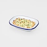 WINSOME Enamel Pie Dish | White Roasting Tin | Dishwasher Safe Pudding Baking Steak Plate Tray for Oven & Stove (L 20 x W 14.