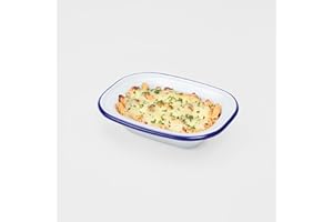 WINSOME Enamel Pie Dish | White Roasting Tin | Dishwasher Safe Pudding Baking Steak Plate Tray for Oven & Stove (L 20 x W 14.5 x D 4.5 cm)