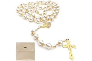 Calkkrer 1 rosario cattolico, rosario per comunione con croce retrò, sacchetto regalo in velluto, elegante croce. battesimo, matrimonio, festa. Perle di vetro/plastica, L