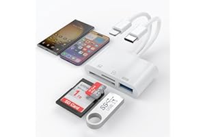 ROCKETEK 3-in-2-Speicher-SD-Kartenleser für iPhone iPad, Trail Game Kamera SD TF USB-Speicheradapter Micro SDXC,Micro SDHC,SDXC,SDHC,SD-Karten, USB-Festplatte, Kamera, Maus für iPhone 16/iPhone 15/iPad/MacBook