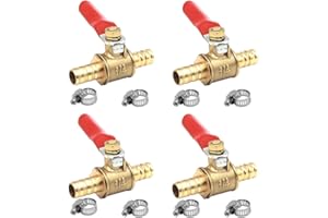 GOIYZTTR 4 Pezzi Valvola a Sfera in Ottone da 10 mm Morsetti Valvola di Arresto e Tubo Spinato con 8 Clip Tubi per Gas e Tubo Del Carburante Spegnimento