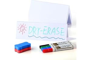 QUYSK 12 Pcs Dry Erase Name Tent Cards for Table, Reusable Name Cards 8.75" x 3" Desk Name Tents Sets with Dry Erase Markers and Erasers, Facilitate Effective Organization of Meetings and Classes