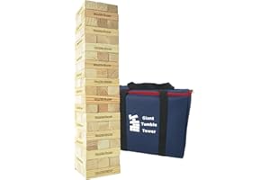 Jac & Mok Großer Wackelturm Spiel Holz Turmspiel aus Kiefer- Stapelturm 60 Bausteine mit Tragetasche - Giant Tumble Tower Pine Wooden Outdoor Games