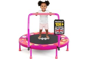 Happin 36" Mini Foldable Toddler Trampoline, Indoor Trampoline Kids with Height-Adjustable Handle, Noise-Free. Indoor & Outdoor with Super Safety Pad & Durable Steel Frame.