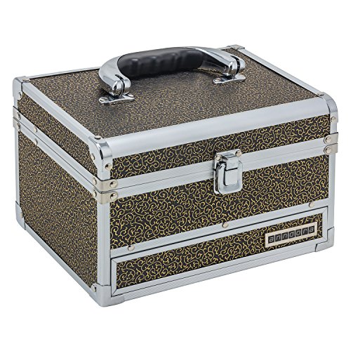 Preisvergleich Produktbild anndora Schmuckkoffer Kosmetikkoffer 3 Frontfächer Spiegel Schwarz Gold Ranken