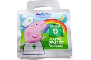 JELLYWORKS Peppa Pig Childrens Plaster Graze Kit / x22 Units / 6 Wound Wipes / 16 Plasters in 3 Sizes/Latex Free/Hypoallergenic/Wash Proof/Breathable/CE Certified/Resealable Pouch for Days Out.