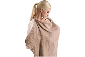 AISAWATE Breastfeeding Cover, Muslin Soft Cotton Nursing Cover, Breast Feeding Coverall with Adjustable Strap, Nursing Cover Breastfeeding Lightweight Breastfeeding Shawl for Outdoor（Brown）