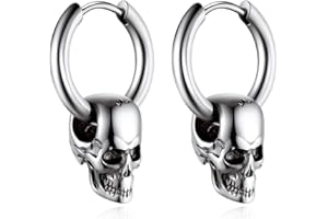 Bandmax Skull Earrings for Men Women Stainless Steel Skeleton Skull Head Hoop Earrings Stud Earrings Punk Gothic Earrings Halloween Jewelry