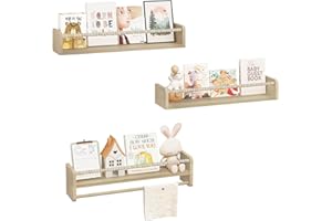 WOLTU Librerie per Bambini da Parete in Legno Massello, 60 cm Set di 3 Porta Libri per Cameretta, Scaffale Libri per Bambini, Librerie da Parete Piccole con Perline