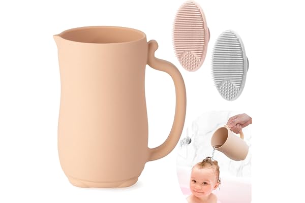 PandaEar Tasse de Rinçage pour Bébé, Rinçeur de Shampoing en Silicone avec 2 Brosse pour Croûtes de Lait pour Enfants, Lavage du Corps pour Tout-Petits (Rose)
