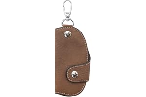 AdiStylinno Key Holder Wallet, Soft Leather Key Purse Holder Snap Unisex Key Pouch Bag with Metal Hook and Removable Keyring for Storing Keys (A, Brown)