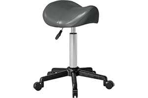 HOMCOM Tabouret à roulettes, tabouret de massage avec hauteur réglable 45-57 cm et selle ergonomique, chaise de travail à roulettes pivotant 360°, pour salon de massage, tatouage, clinique, spa, gris