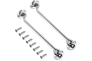 MGOODOO 10 Inch Hook and Eye Latch Grey Cabin Patio Door Hook and Eye White 2Pack Stainless Steel 250mm Heavy Duty Cabinet Latches for Door Gate Window Closet Shed Hardware Catch Silent Holder