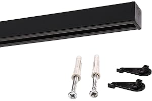 Deco-Raum Gardinenschiene auf Maß Aluminium Innenlauf eckig flach Deckenbefestigung Vorhangstange Flächenvorhang Schiene Innenlaufstange für Vorhänge mit Spannriegel schwarz 140cm Square