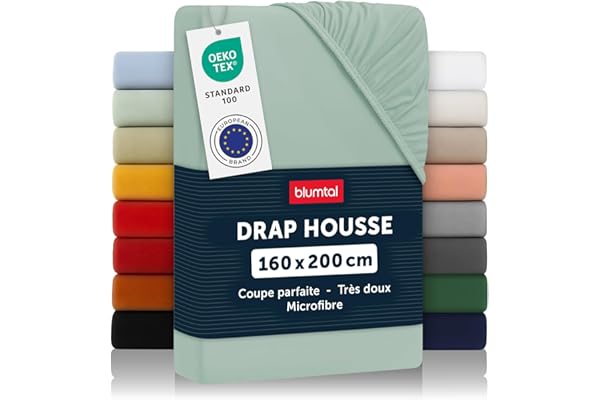 Blumtal drap housse 160 x 200 cm en microfibre - drap housse 160x200 cm certifié OEKO-TEX - housse matelas 160x200 cm - housse de matelas 160x200 - drap house 160 x200 - drap-housse 160x200 Vert clair