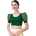 Sft Round Neck Lycra Stretchable Puffed Elbow Sleeve Readymade Saree Blouse for Women Stylish (Amy