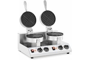 Royal Catering Gofrera Doble Máquina de Waffles RC-WMD01 (Dimensiones: 185 mm, Potencia: 2.600 W, Temporizador: 1-5 min)