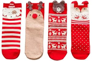 Yulakes - 4 paia di calzini con motivo natalizio, calzini natalizi, da donna, decorazione natalizia per la casa, per Capodanno, Colore: rosso, Taglia unica