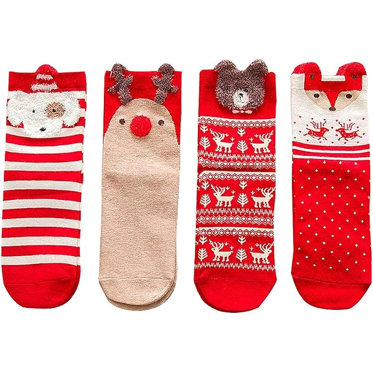 8 Paia Calzini Di Natale Donna Unisex - Cotone Morbido, Motivi Festivi (Babbo, Renna, Omino), Taglia 36-43
