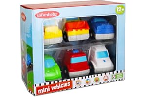 Infunbebe 6 Piece Mini Rescue Car Set | Toddler Toys | Miniature Ambulance Police Cars & Fire Engines