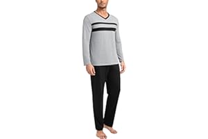 Nieery Pyjama Homme Coton Vêtements de Nuit Pyjama à Manches Longues Homme Pyjama Pantalon Long Deux pièces Ensemble Pyjama Ensembles de Pyjama Homme
