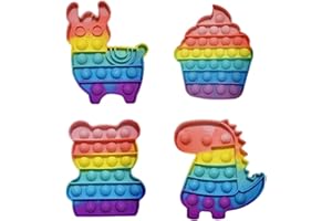 Airfish 4 PCS Fidget Toys, Pop it Rainbow Bubble Fidget Toys, Dinosaur/Bear/Alpaca/Ice cream Poppet Fidget Toy, Anxiety Autism Stress reliever Fidget Toy, Birthday Relaxation Gift for Kids and Adults