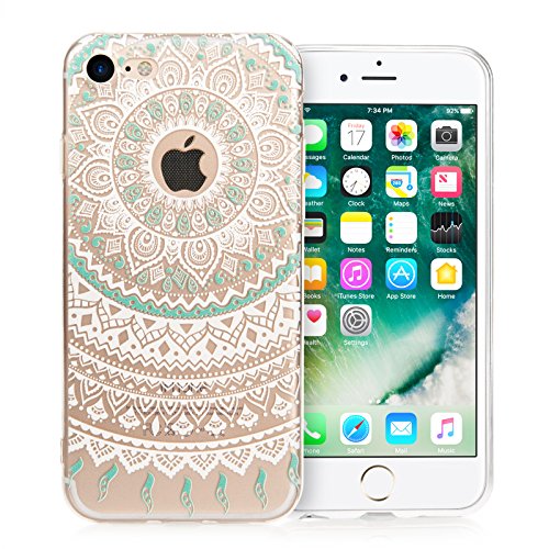 iPhone 7 Case, iPhone 8 Case by Yousave Accessories [Slim & Lightweight] White & Turquoise Mandala Pattern [Soft Flexible] TPU Gel Protective Cover â€“ Exact Fit for iPhone 7 (2016 Model) & iPhone 8 (2017 Model)