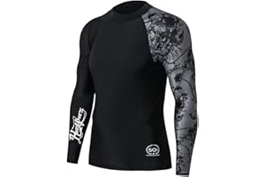 HUGE SPORTS Men's Splice UV Sun Protection UPF 50+ Skins Rash Guard Long Sleeves(Piracy, L)