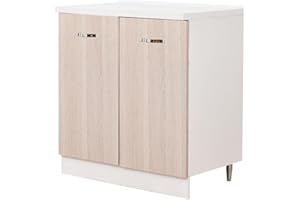 Shally Dogan Mobile Base per Cucina Componibile, Mobiletto con Struttura in Legno Robusta e Resistente, Colore Olmo, Maniglia con Finitura Cromata, Design Moderno (Doppia Anta)