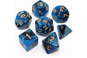 CREEBUY Polyedrisches Würfelset für Dungeon and Dragons, Rollenspiele, 7 Stück, Blau mit Schwarz