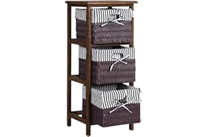 DEUBA Casaria Estantería de Madera 3 Cestas Mueble Auxiliar Estilo Rústico Organizador Mueble de Baño Cocina